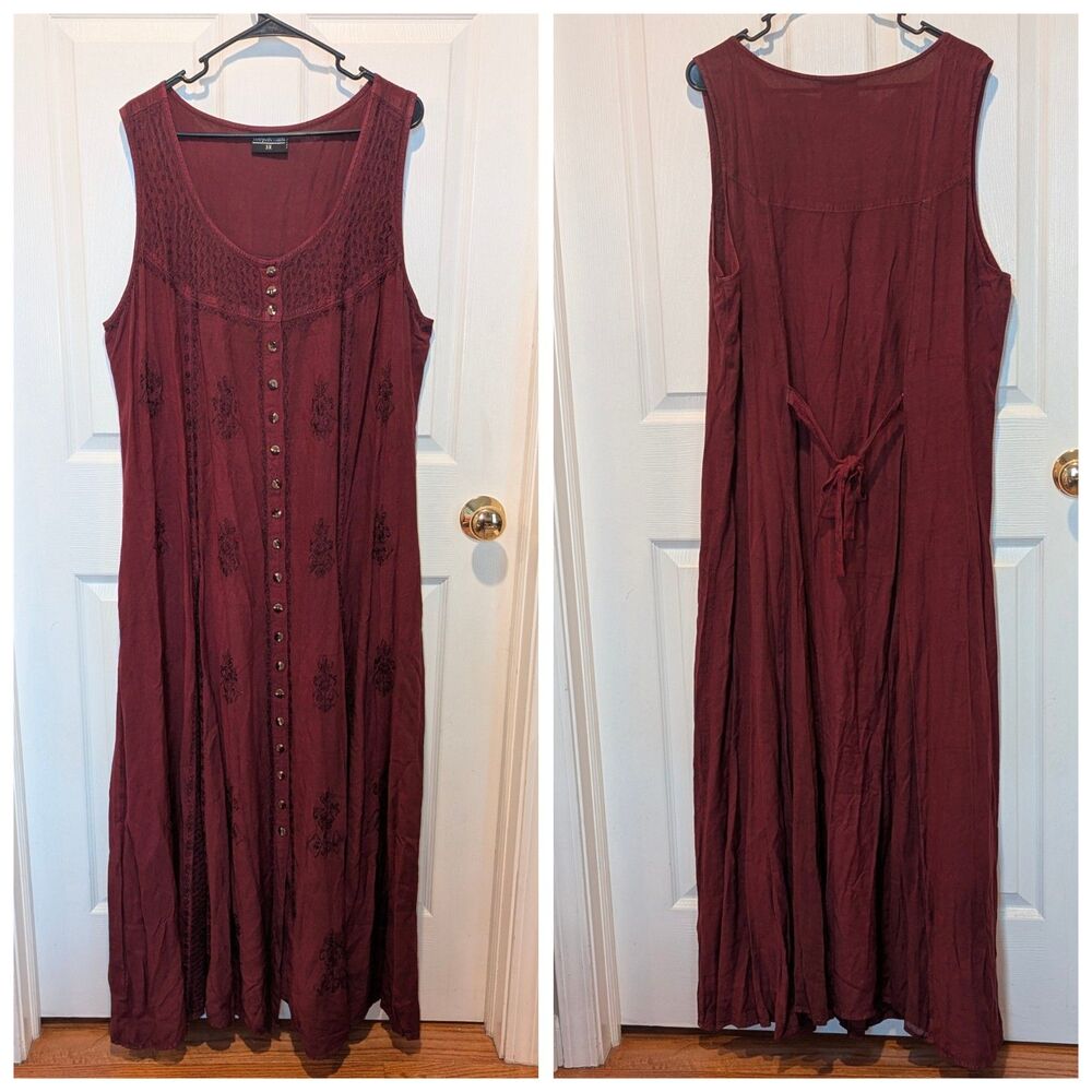 Vintage Holy Clothing Romantic Gothic 3X Burgundy Maxi Boho Dress Dark Academia